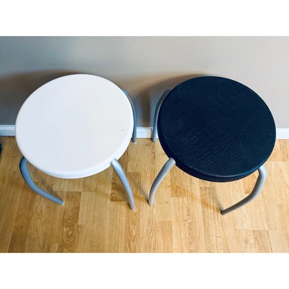 2 Vintage IKEA Forby Stacking Stools - Plastic Seat, Metal Legs - Pair - Picture 4 of 10